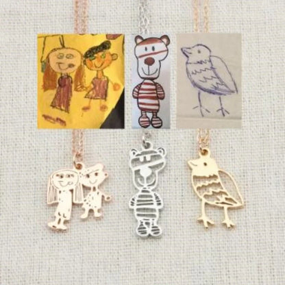 Custom stainless steel kids artwork necklace with personalized pendant