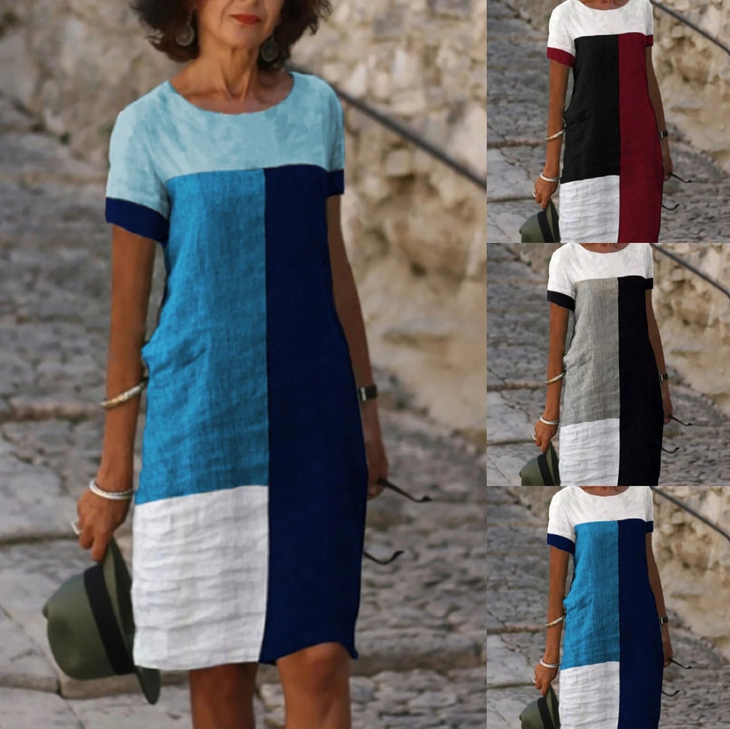 Ladies check print dress in cotton blend, available in multiple colors and sizes