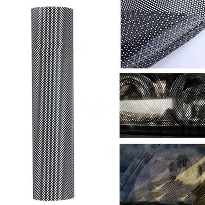 Plastic automotive colour changing film showing perforated mesh pattern and 30x106cm dimensions