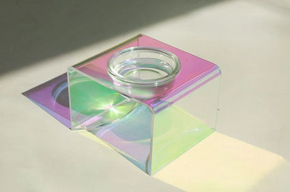 Dazzling holographic acrylic pet bowl for small dogs and cats with anti-slip base