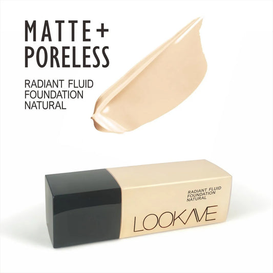LOOKAVE Matte Liquid Foundation bottle, 21g net content, shown in ivory white shade.