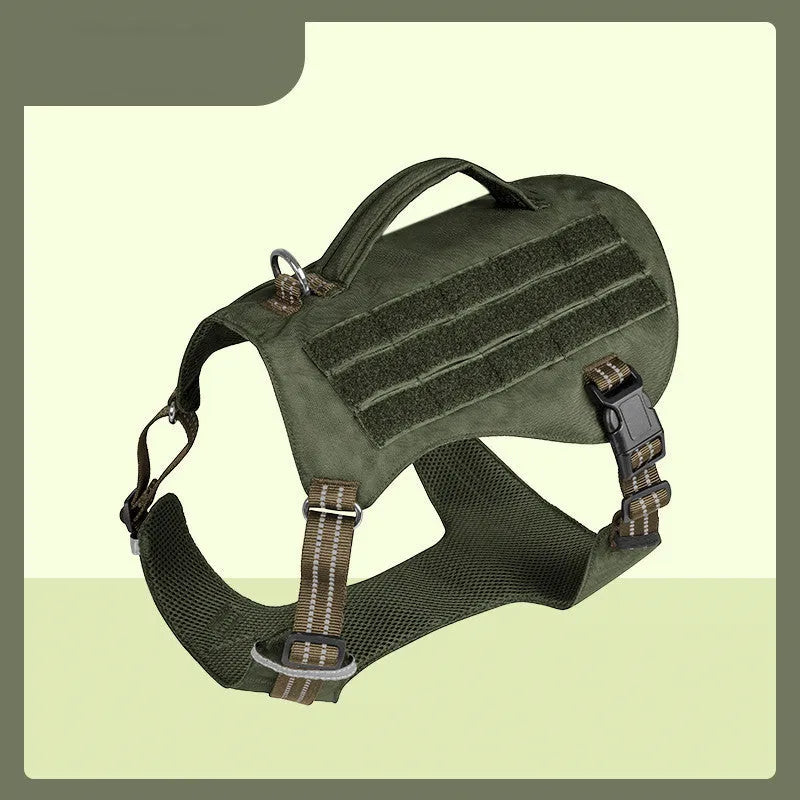 Waterproof nylon dog chest strap harness in black or army green, sizes L M XL, solid colour walking harness