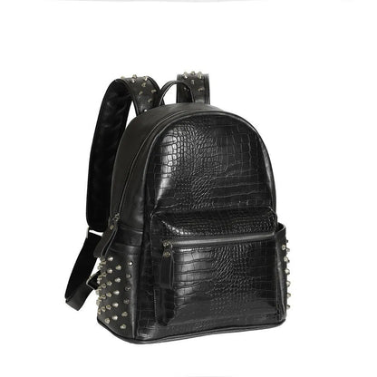 Black men's waterproof computer schoolbag with oil wax leather and rivet detailing.
