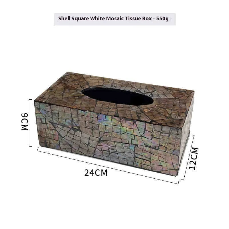 Natural shell tissue box with removable organisation compartment in modern simplicity design