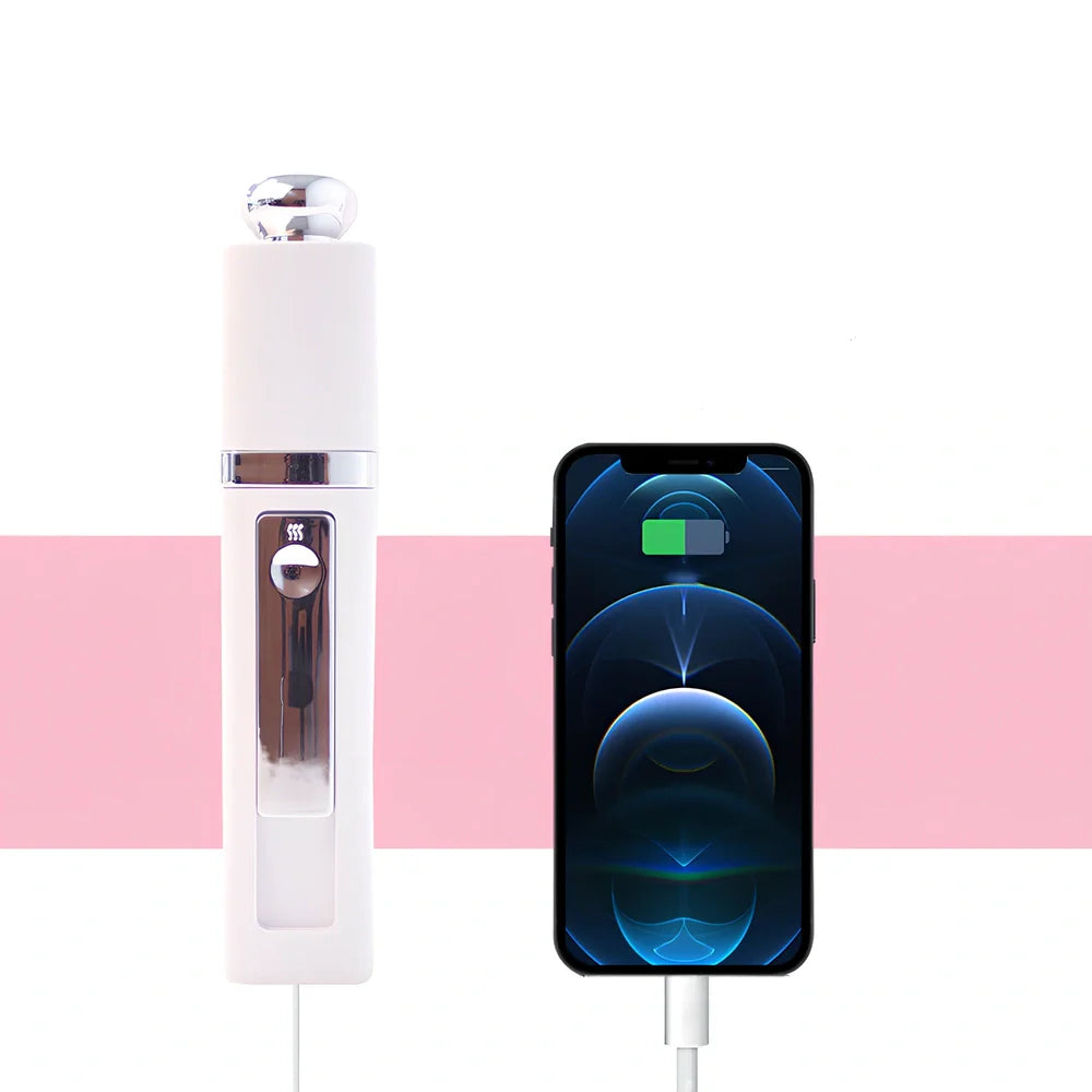 White L11 nano spray moisturiser showing 162mm length with USB port and water tank