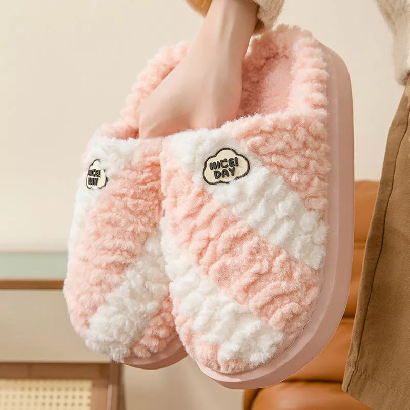 Non-slip couple house slippers with EVA sole for winter warmth in multiple colors