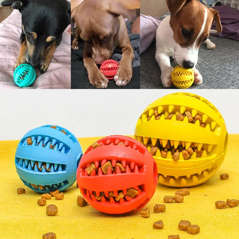 Natural silica gel dog ball toy in blue, green and red, 5cm and 7cm slow feeder treat dispenser