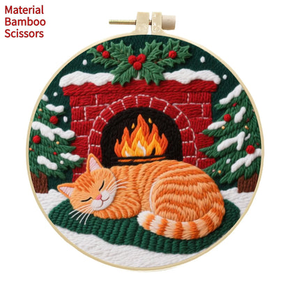 Autumn fruit embroidery DIY material package with cotton linen fabric and optional 20cm imitation bamboo frame