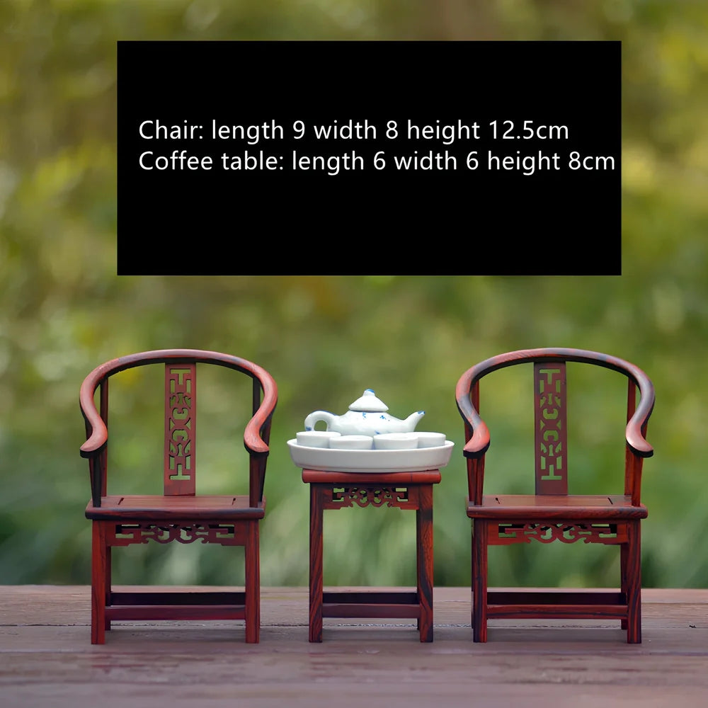 Red rosewood miniature Chinese furniture model with traditional carved details and mahogany construction