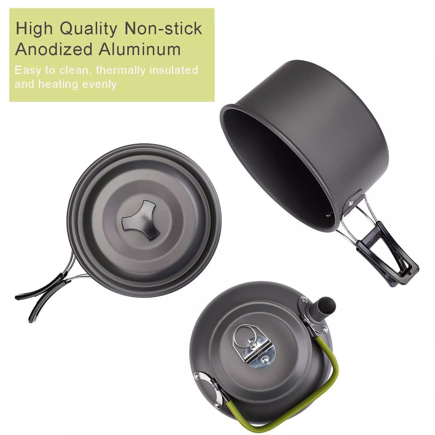 Outdoor Jacketed Kettle Camping Tableware Set in Orange, Black, or Green