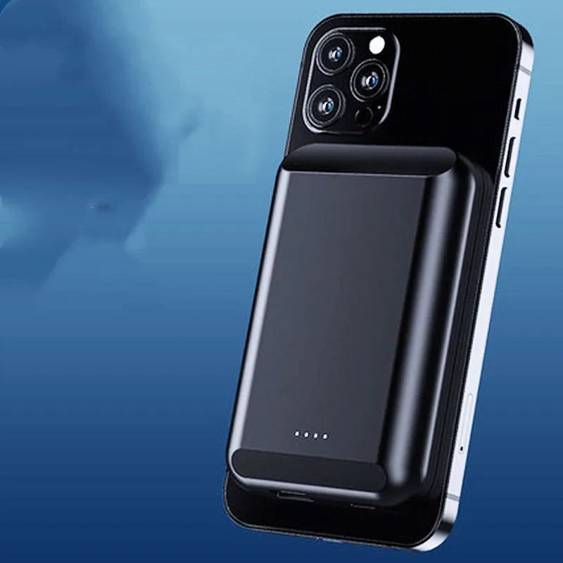 Son magnetic wireless power bank 5000mAh in black blue green pink white colours showing compact 85mm size