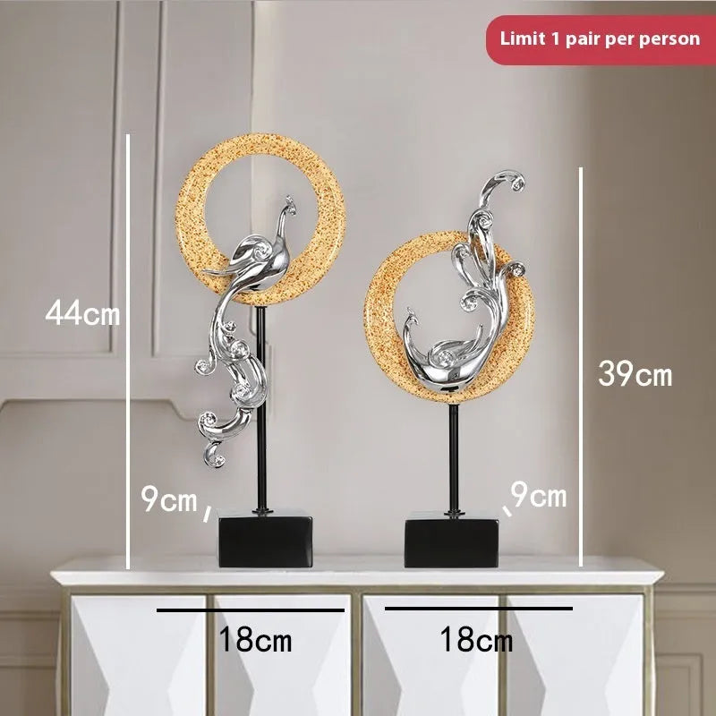 European-style phoenix ornament craft in synthetic resin with intricate detailing, available in festive red, rose gold, or elegant silver finishes