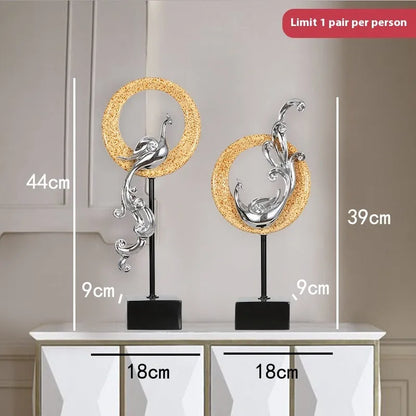 European-style phoenix ornament craft in synthetic resin with intricate detailing, available in festive red, rose gold, or elegant silver finishes