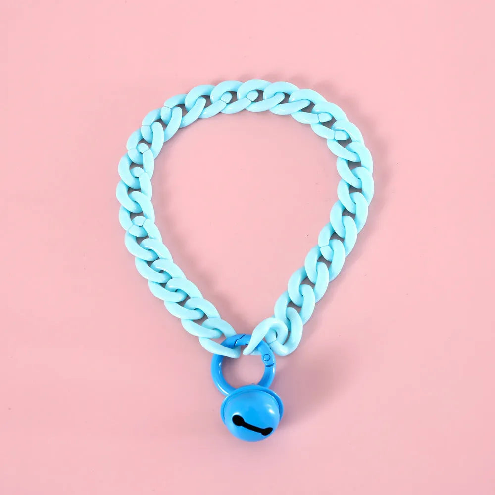 Adjustable plastic pet collar in macaron colours with chain design for cats dogs rabbits