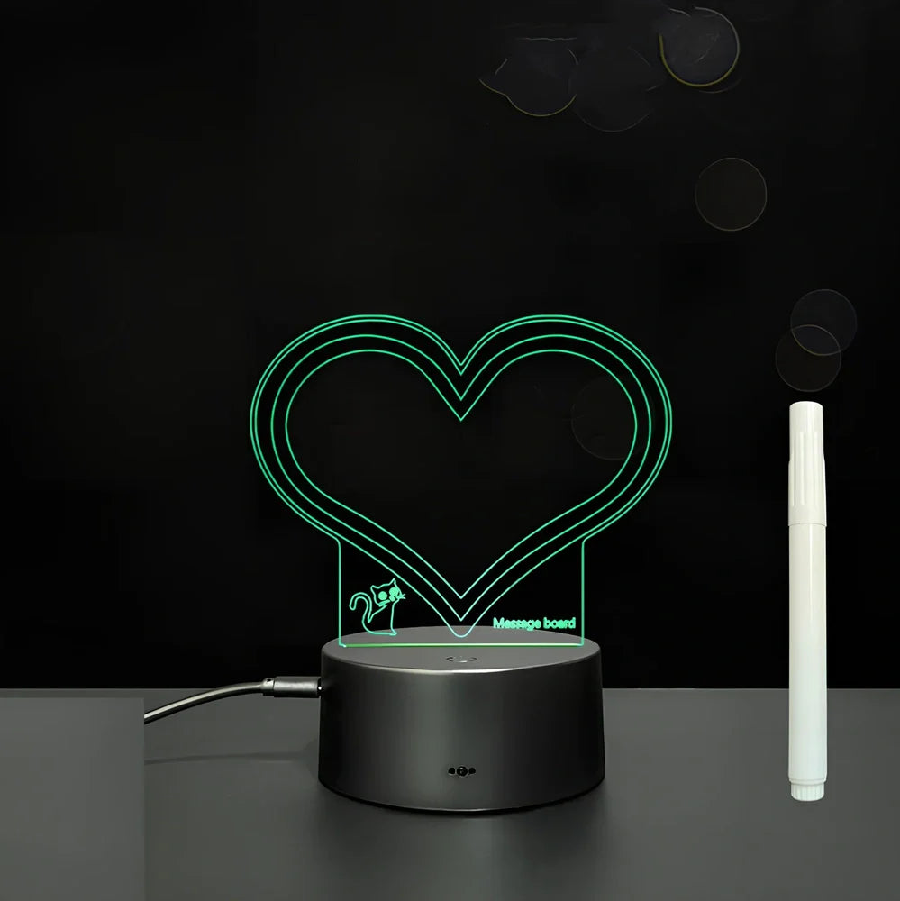 3D acrylic LED message board with touch controls showing illuminated writing on 3.5mm thick surface