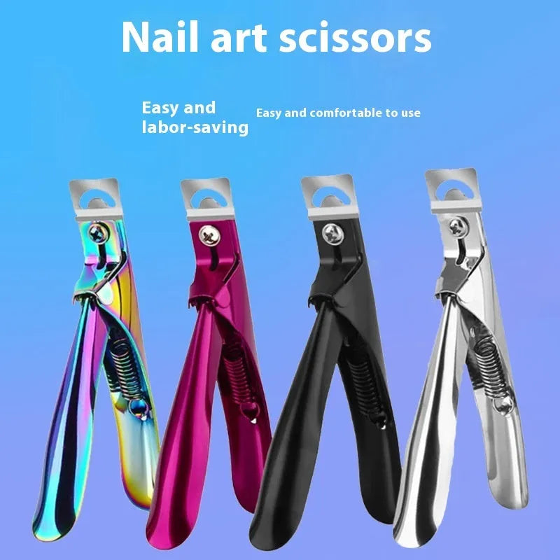French U-shaped nail scissors with stainless steel blades and electrophoresis coating in black, titanium, or silver handle options