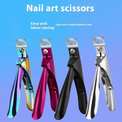 French U-shaped nail scissors with stainless steel blades and electrophoresis coating in black, titanium, or silver handle options