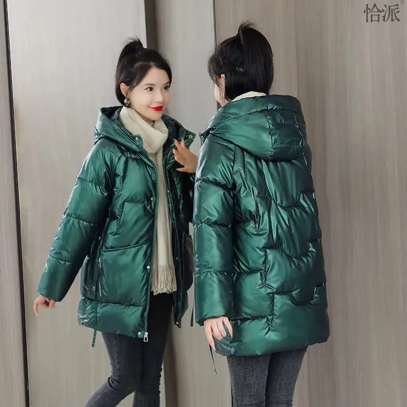 Women's winter hooded down jacket in ultra-thin acrylic fabric, available in four colours and sizes for 40-85kg weight range