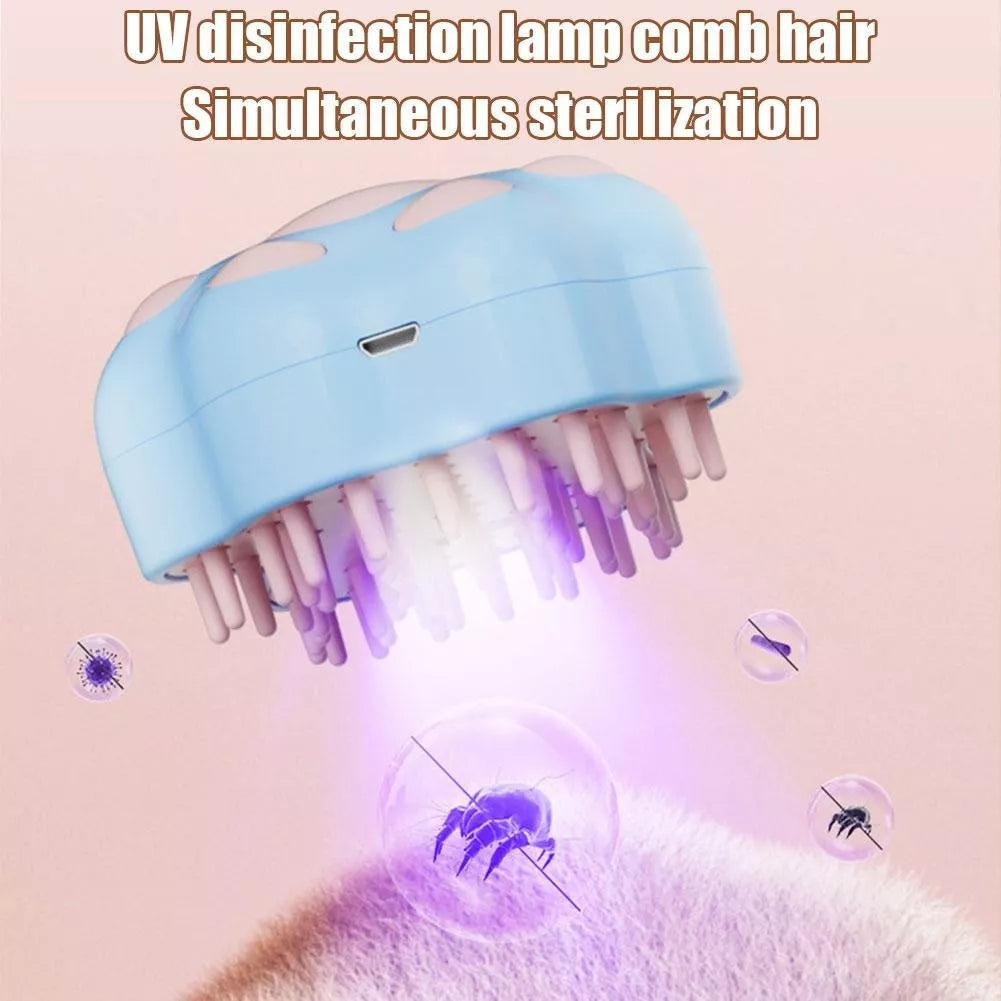 Electric pet spray comb with UV light and steam cleaning feature for dogs and cats