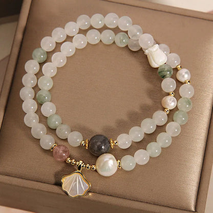 Tianshan emerald green jade ginkgo leaf pendant crystal bracelet with gold-plated accents
