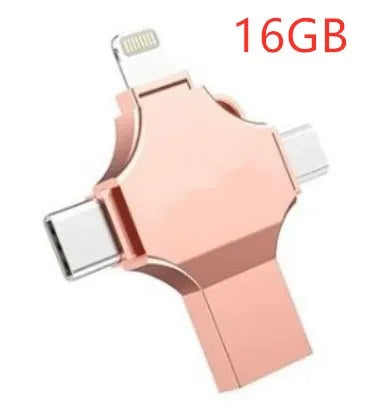 Metal mobile phone U disk with 4-in-1 iOS, Micro USB, Type-C and USB 3.0 connectors, 11g, in Silver