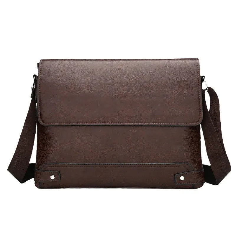 Men's PU crossbody shoulder bag in black, dark brown or khaki for business travel and commuting