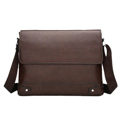 Men's PU crossbody shoulder bag in black, dark brown or khaki for business travel and commuting