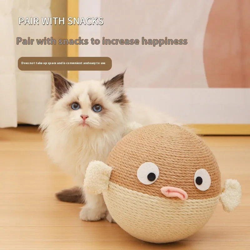 A 15cm sisal hemp cube pet toy with a puffer leakage food feeder design for dogs and cats.