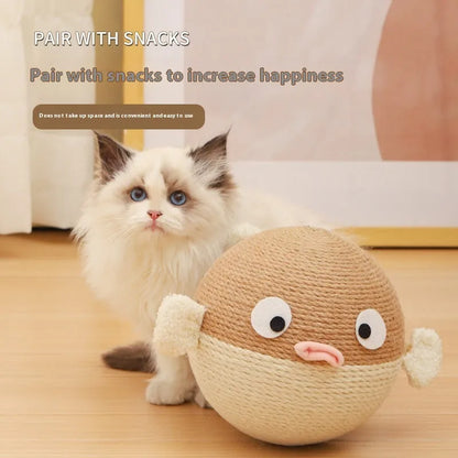 A 15cm sisal hemp cube pet toy with a puffer leakage food feeder design for dogs and cats.