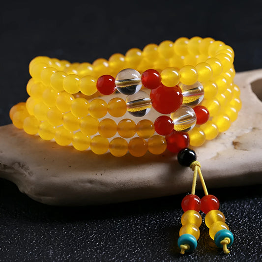 Women's crystal necklace with 108 geometric beads and lucky cat charms