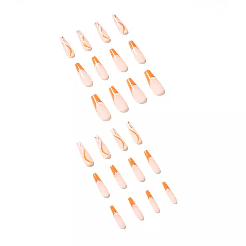 French tip wave nail patches with glue - 24 pieces for a stylish manicure