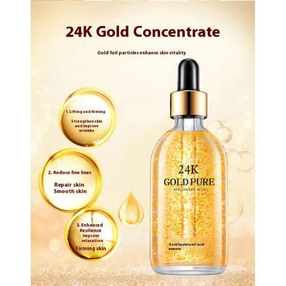 24K facial essence bottle with hyaluronic acid, ginseng and nicotinamide for neutral and combination skin