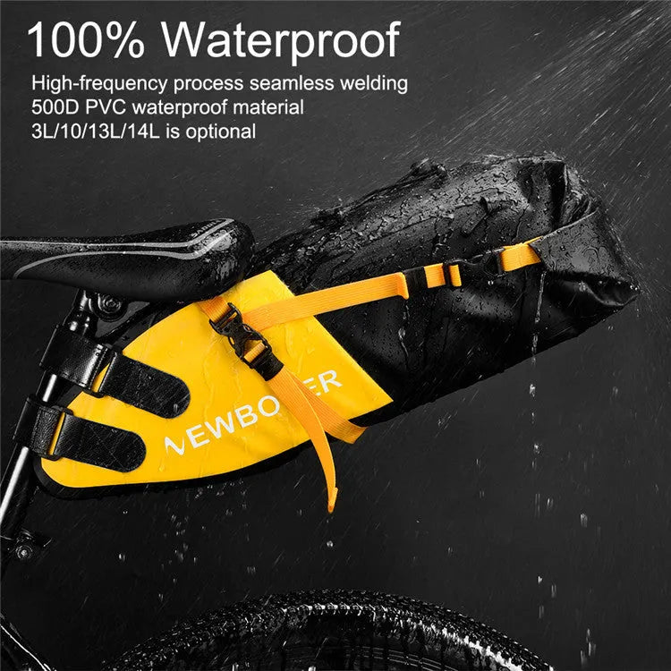Waterproof large tail bag for cycling with 13-litre capacity and PVC construction in black, green, or yellow