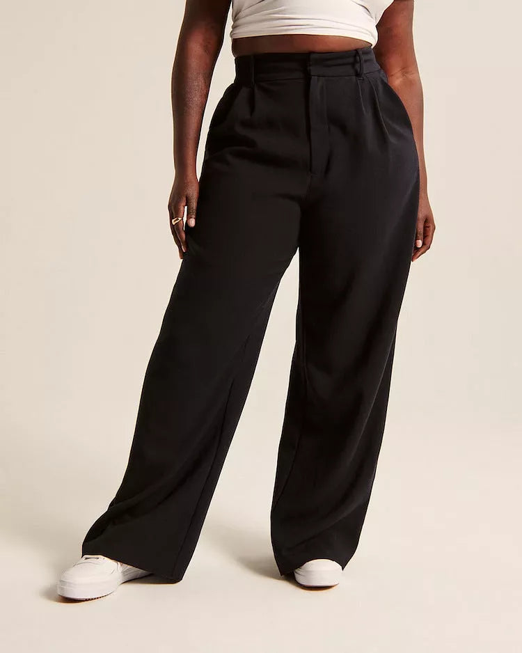 Women's high waist straight trousers with pockets and wide leg design in various colors