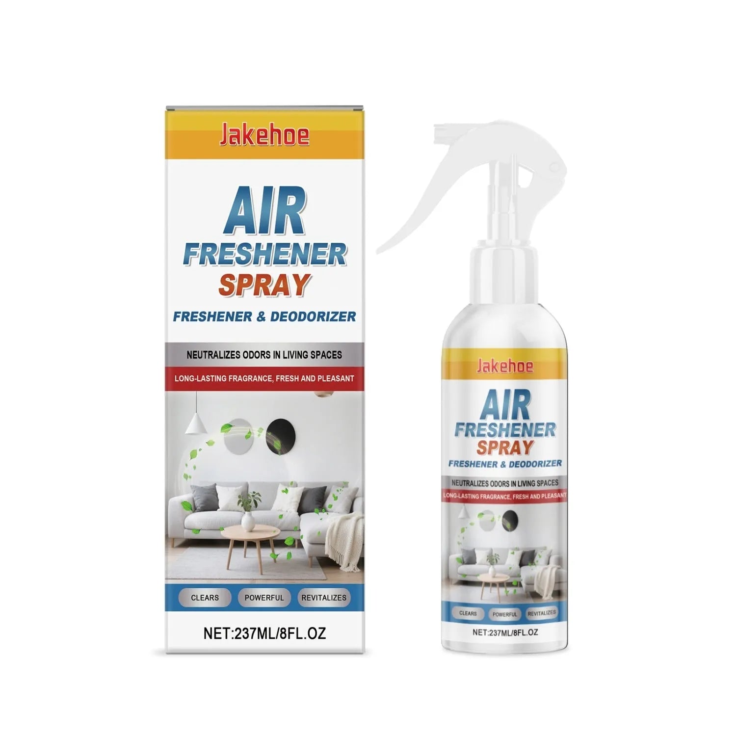 Air freshener spray bottle with 237ml capacity, showing menthol formula for odour neutralisation