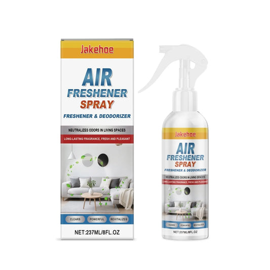 Air freshener spray bottle with 237ml capacity, showing menthol formula for odour neutralisation
