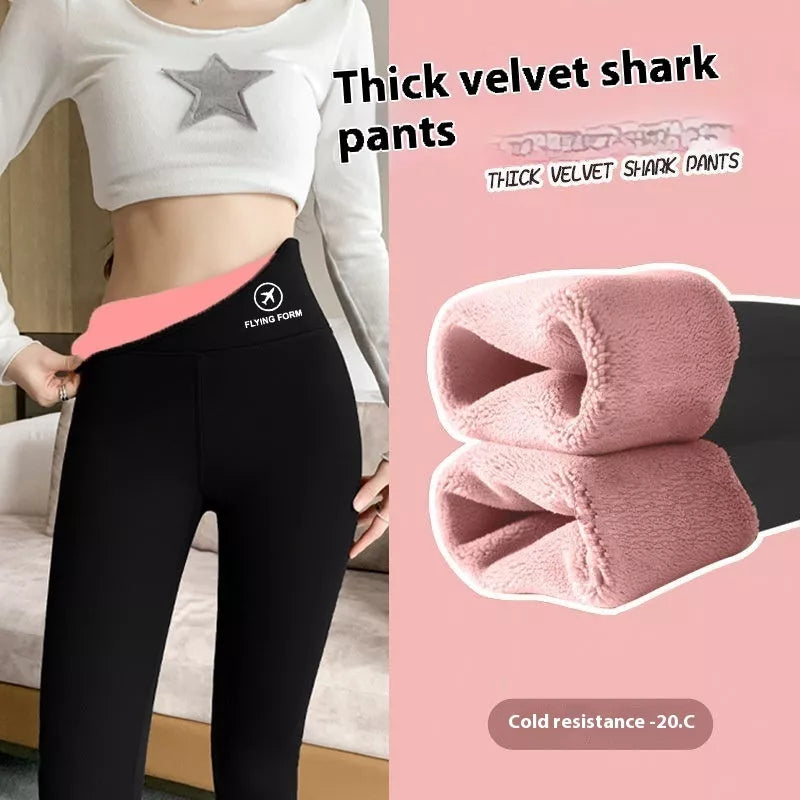 Women's Winter Skinny Shark Pants in various colors with high waist and fleece lining