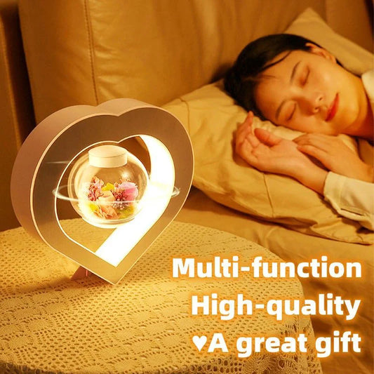 Magnetic Levitation LED Night Light with floating eternal flower in pink rose color