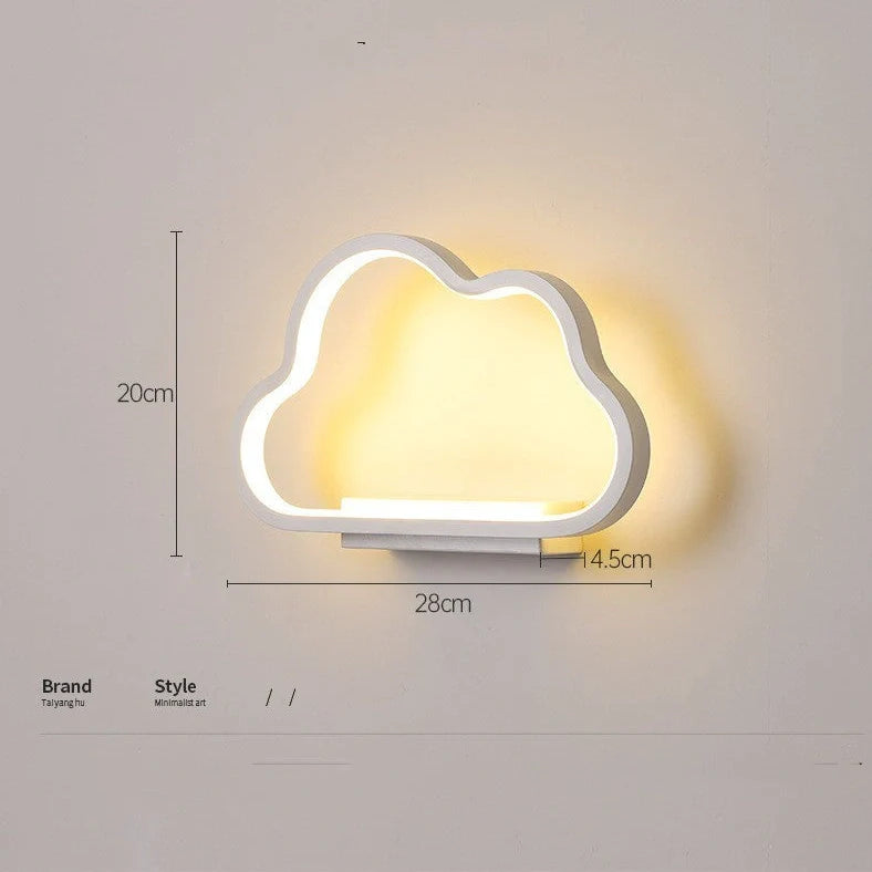 White cloud-shaped LED wall lamp with flower-shaped acrylic shade and remote control for dimming
