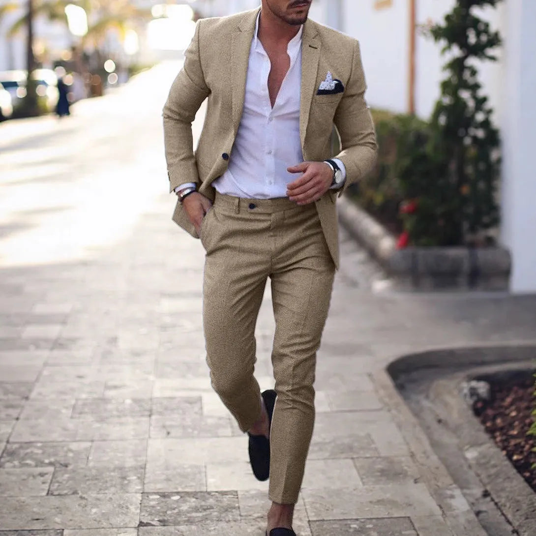 Men's two-piece leisure set with digital print two-button top and matching trousers, slim fit, sizes S to 4XL