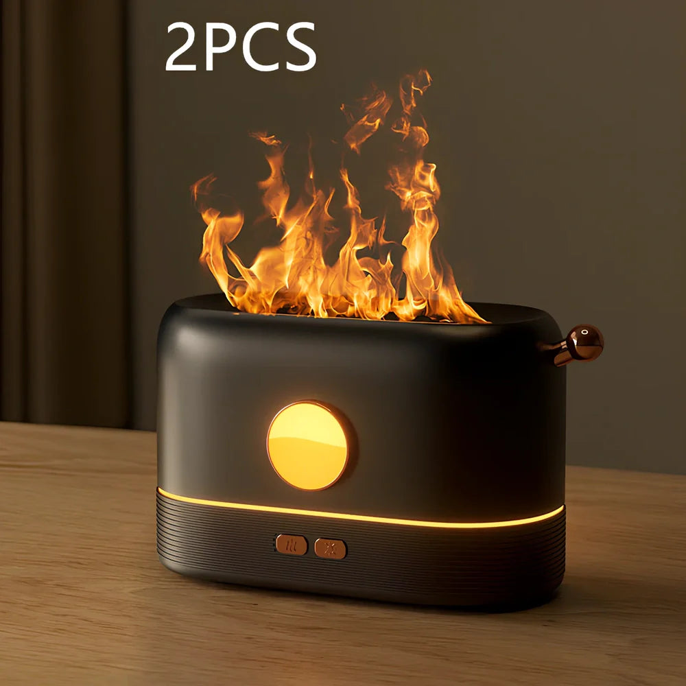 USB-powered desktop humidifier with simulation flame effect and 200ml water tank