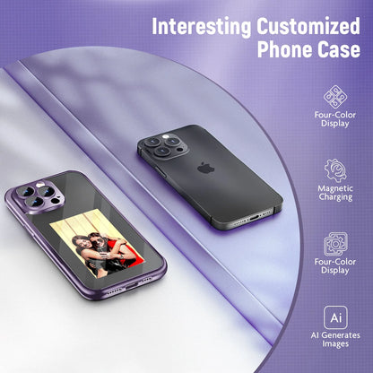 iPhone 15 Pro Max NFC ink screen flip phone case in black with DIY customisation elements visible