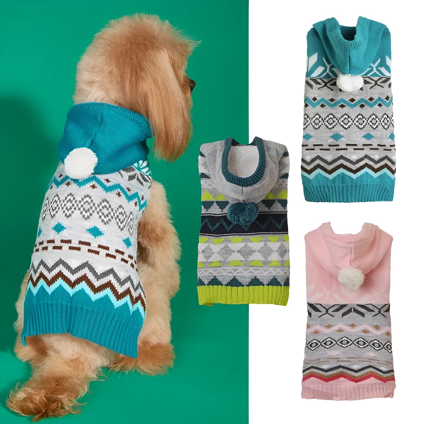 Classic diamond pattern pet sweater for dogs and cats in acrylic knit