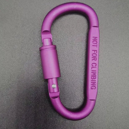 D-type aluminium climbing carabiner with screw-lock gate in bright black colour, 8cm flat design