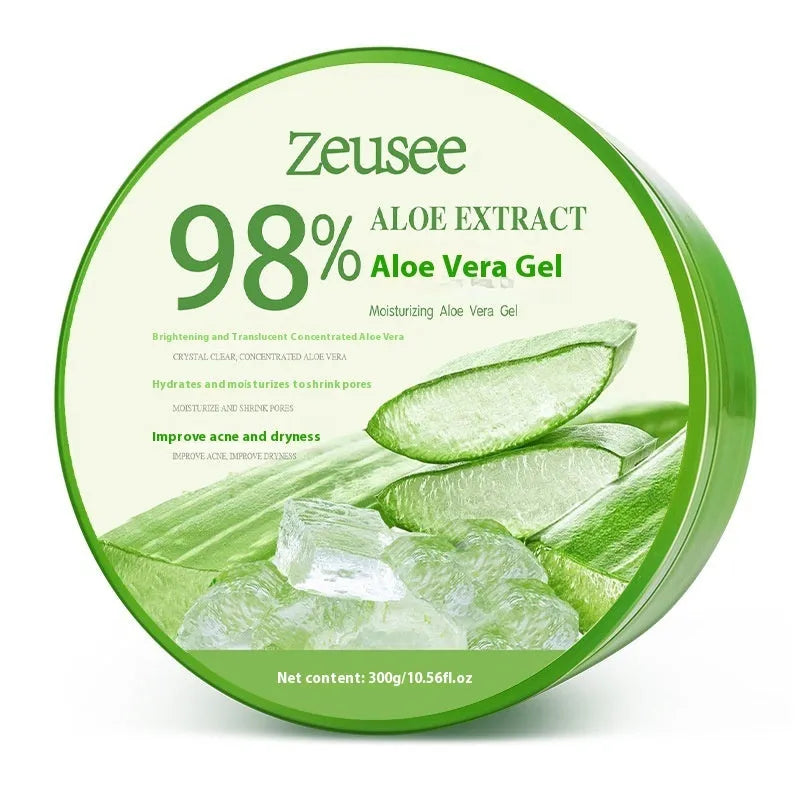 Aloe vera gel for acne control and hydrating moisturising facial cream with measuring spoon, 300g jar with 98% or 99% aloe content, for post-sun repair and daily skincare