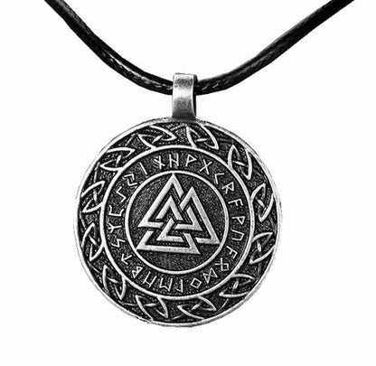 Handcrafted Circular Horn Valknut Symbol Pendant & Chain with durable metal chain