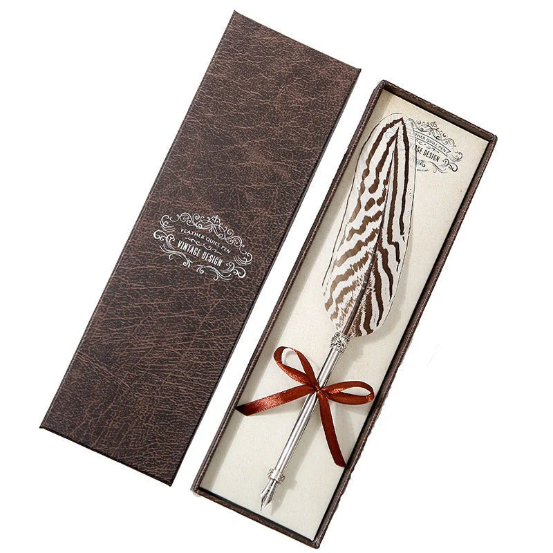 European Retro Feather Pen Gift Box with stainless steel shell and elegant feather design