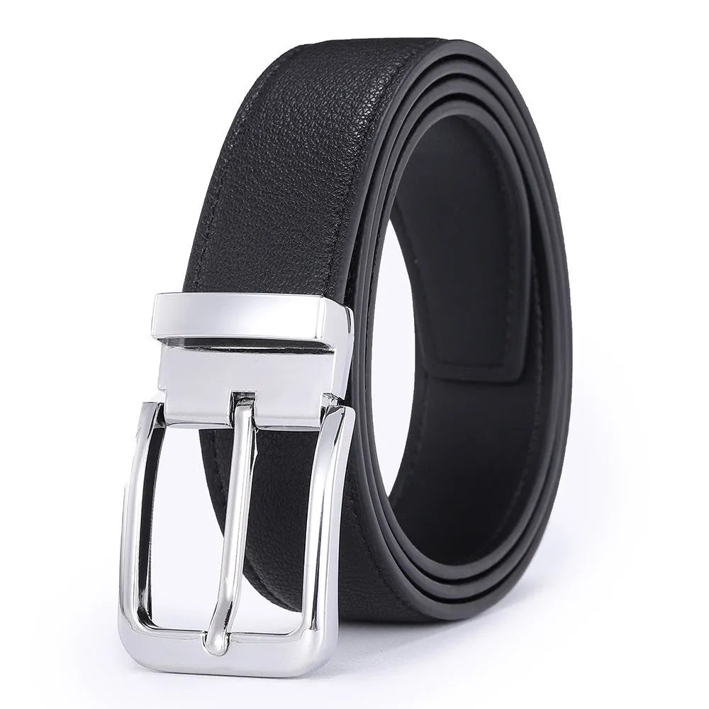 Men's brown leather belt with alloy buckle showing water drop embossed pattern