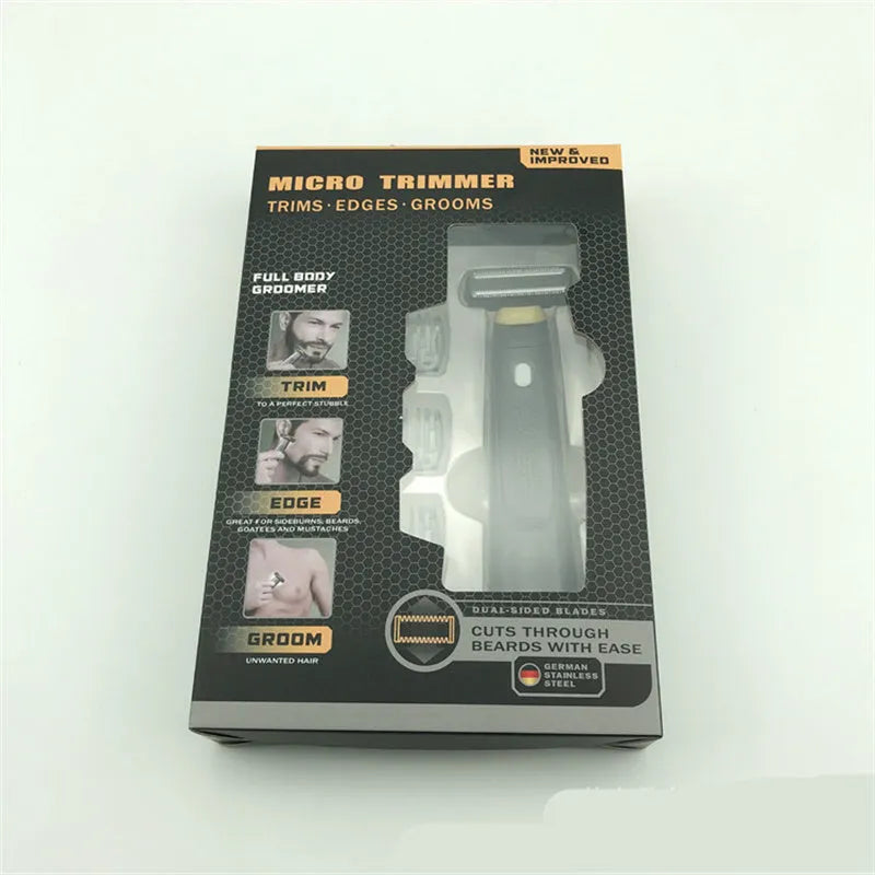 Wireless rechargeable precision shaver with stainless steel blades and LED light