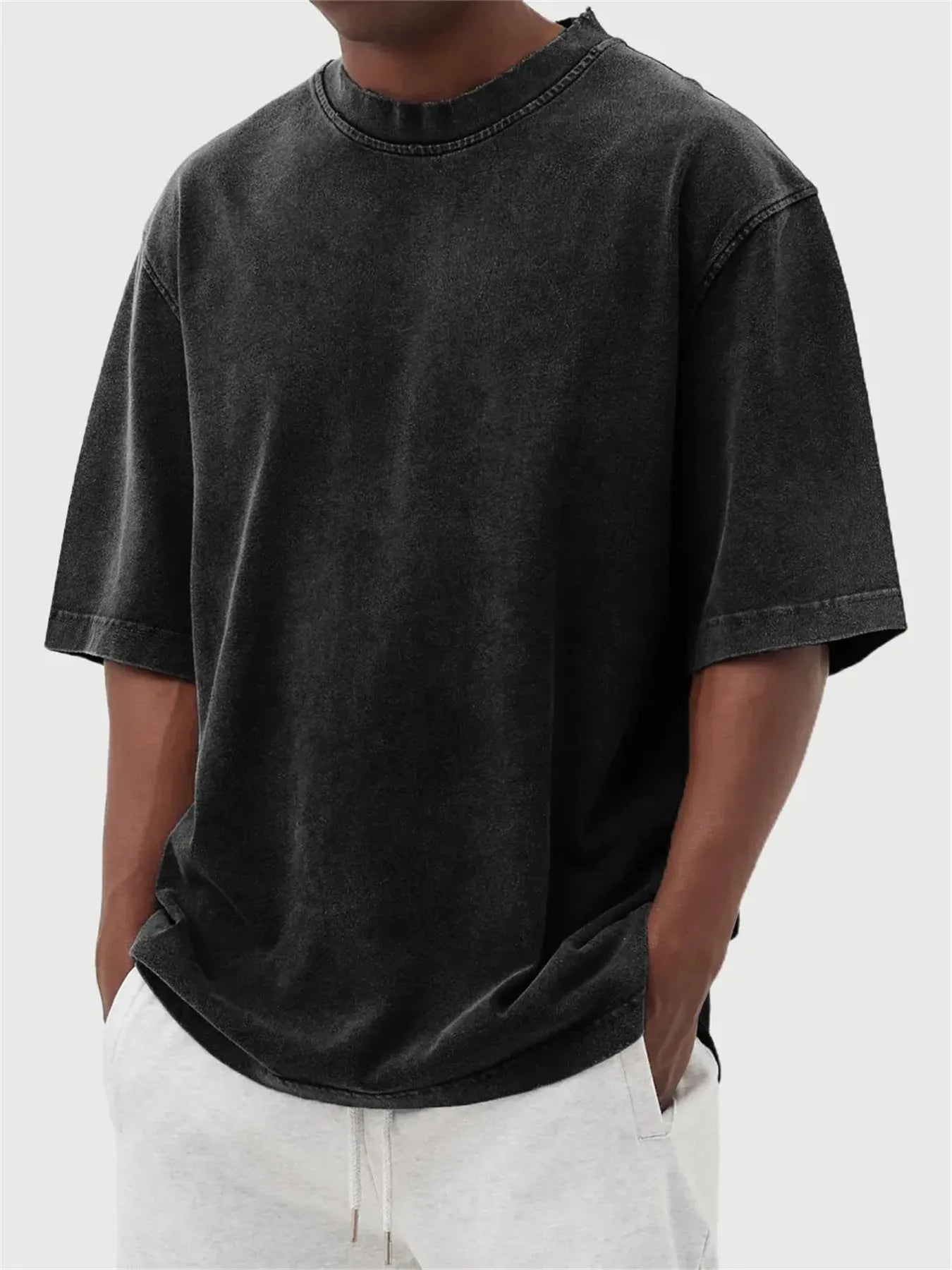 Men's stone washed polyester loose fit t-shirt in multiple colours with half sleeves